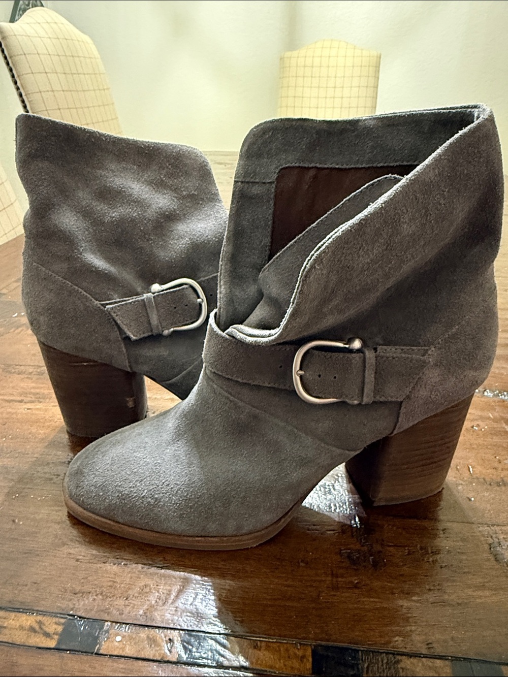 Isola Gray Suede Buckle Ankle Boots